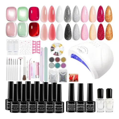 SHINETOUR Kit lámpara UV/LED + 12 geles semipermanentes con top y base (kit gel con lámpara), foto de la publicación en Mercado Libre